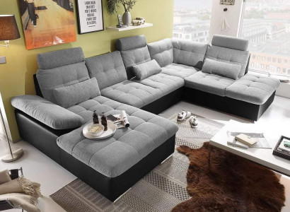 Corner sofa fabric U-shape bed function couch design upholstery textile leather corner